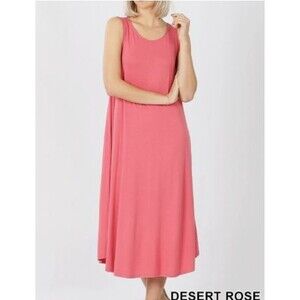 Zenana Viscose Stretch Jersey Sleeveless Round Neck A Line Dress ROSE 2X